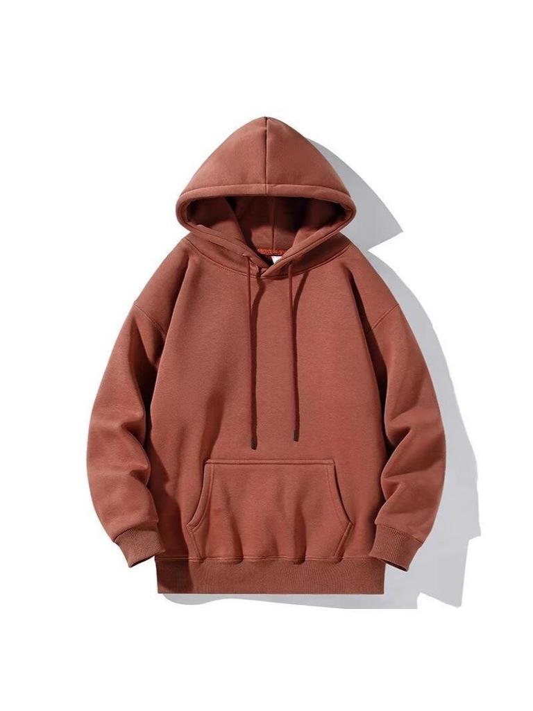 Sweat à capuche unisexe en velours plus - Automne/Hiver Décontracté Coupe ample Haut de couleur unie