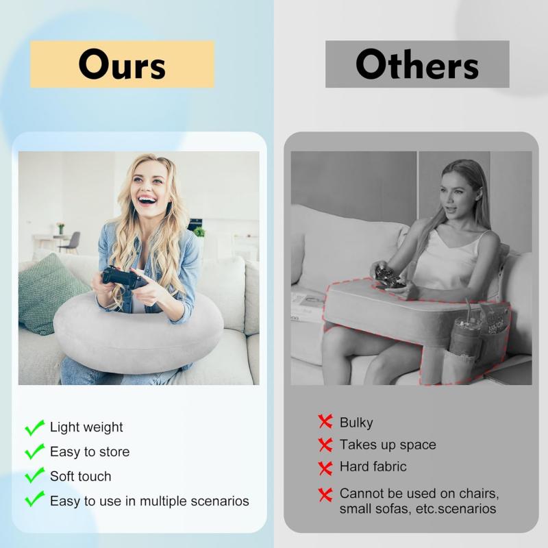 Gaming Pillow Ergonomic U-Shaped Lap Pillow with Elbow Rest for Adults & Kids, Arm Support Pillow for Crocheting, Reading