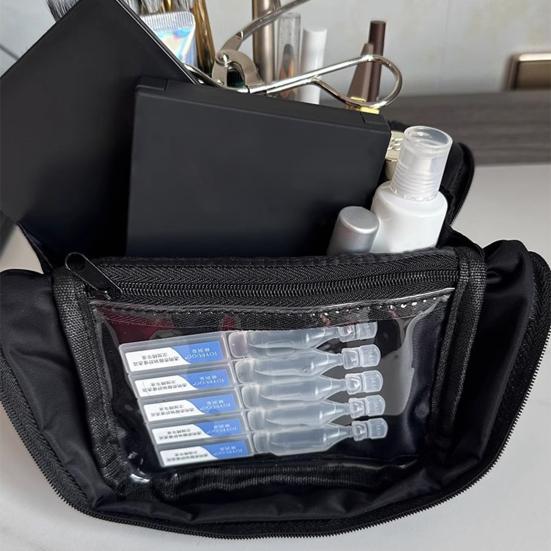 Makeup Bag Folding Multi-Part Cosmetic Storage Bag with Pink Bow Decoration Large Capacity Makeup Case