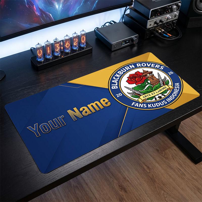Blackburn Rovers FC Custom Large Mouse Pad, Personalized Name Text Print, Football Logo Non‑Slip Desk Mat Gaming Gift