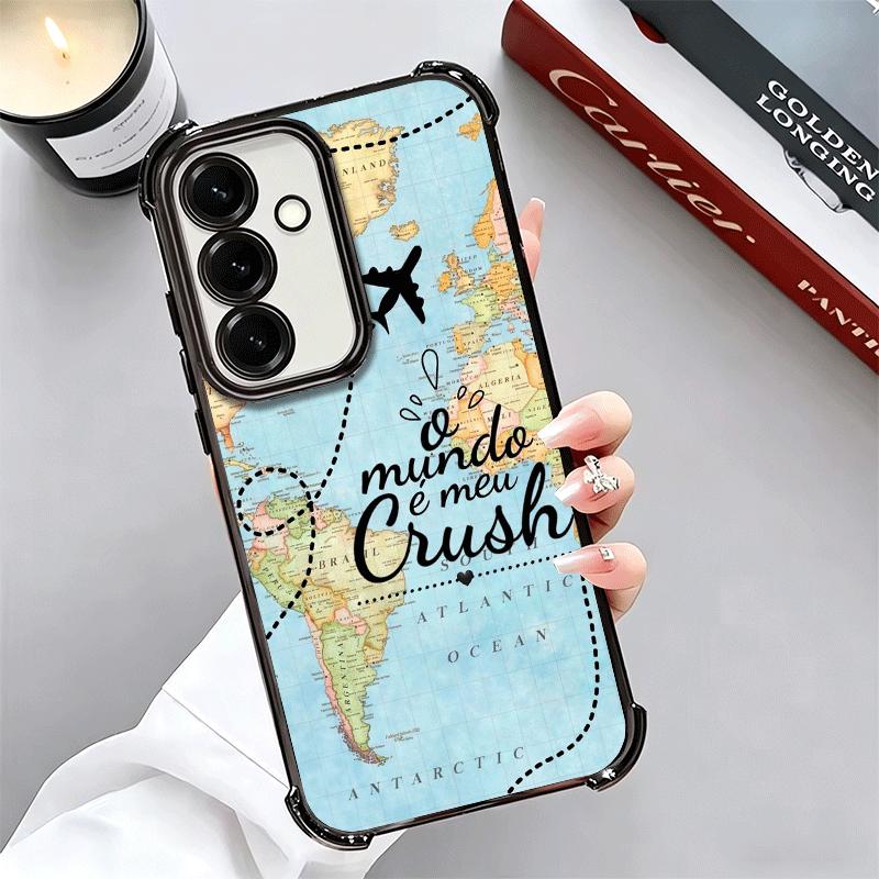 Travel Map Artistic Pattern Plating Phone Case For Samsung A17 A07 A37 A57 A16 A56 A15 A55 A14 A54 A13 A53 A26 A36 A25 A35 A24 A