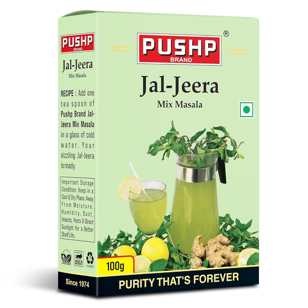 Pushp Jal Jeera Poeder Authentieke Indiase Kruidenmix Verfrissende Zomerdrank Pittige Komijn Munt Blend Smaakversterker 100g Doos