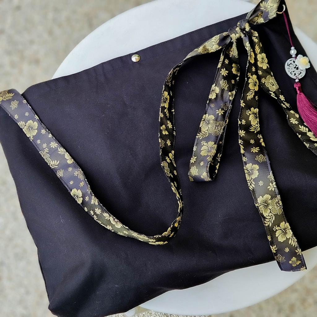 Traditionelles koreanisches Muster Einfache schwarze Hanbok-Schultergurte Händler Öko-Tasche