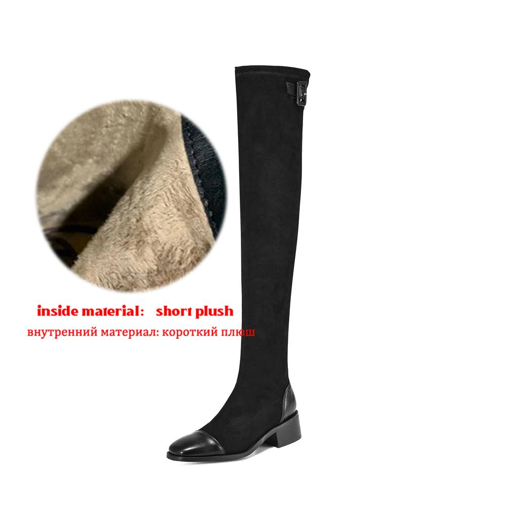 Krazing Pot Flock Autumn Winter Shoes Thick Heels Size 43 Long Boots Black Brown Stretch Over-the-knee Boots