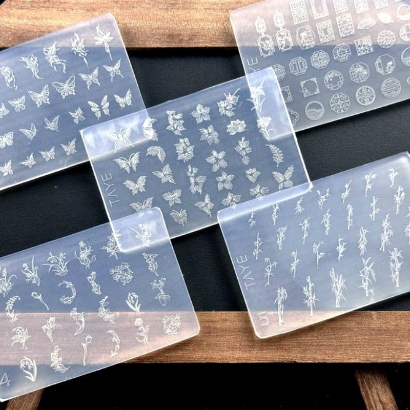 Butterfly Flower 3D Silicone Nail Art Mold Diy Vintage Flower Frame Floral Design Transparent Relief Template Manicure Tools