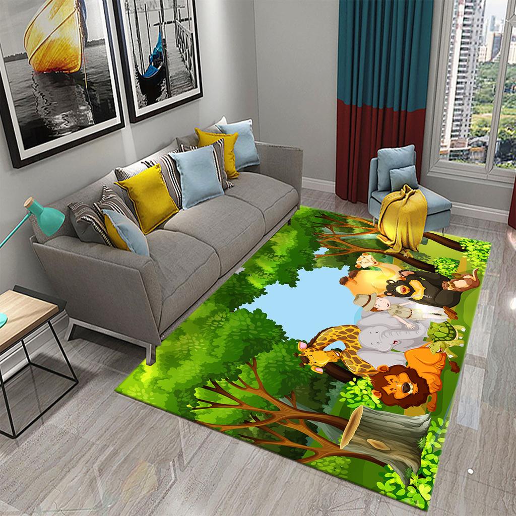 Cartoon Zoo Carpet Cute Animal Flower Rugs Kids Boys Bedroom Non-slip Play Area Mats Home Living Room Kitchen Decor Floor Mat