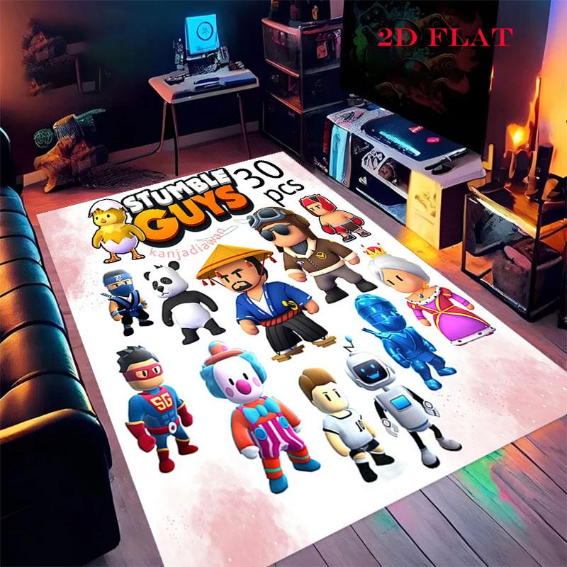 Stumble Guys Chaos Teppich für Wohnzimmer Schlafzimmer Zuhause Sofadekoration, Rutschfeste Bodenmatte für Kinder