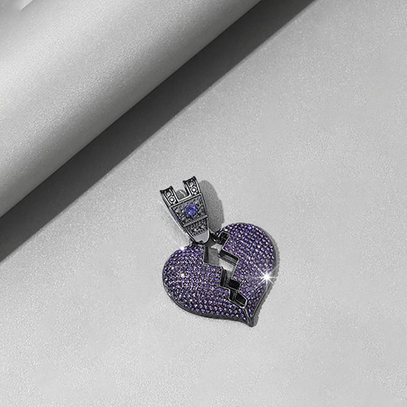 2025 Popular Men Women Hip Hop Big Purple Love Pendant Necklace 16MM Cuban Chain Iced Out Bling Necklaces Fashion Jewelry Gift