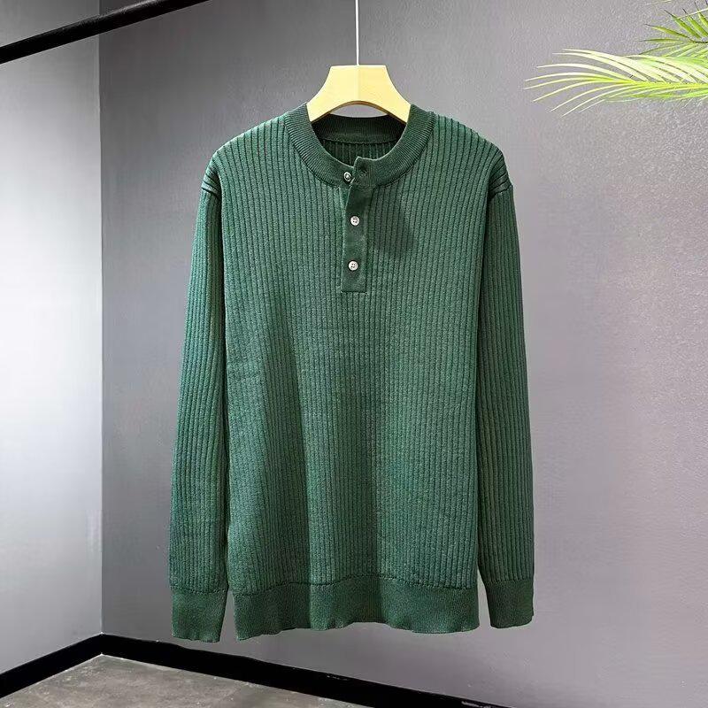 

Unisex Henley Collar Knit Pullover: Round Neck, Long Sleeve, Casual Sweater for Spring and Autumn. XL зелений