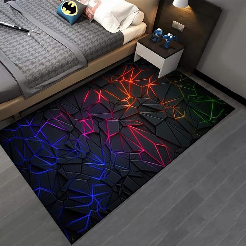 Geometric Pattern Carpet with Multicolor Neon Lines, Modern Style. Suitable for use as an anti-slip for living room bedroom sofas
