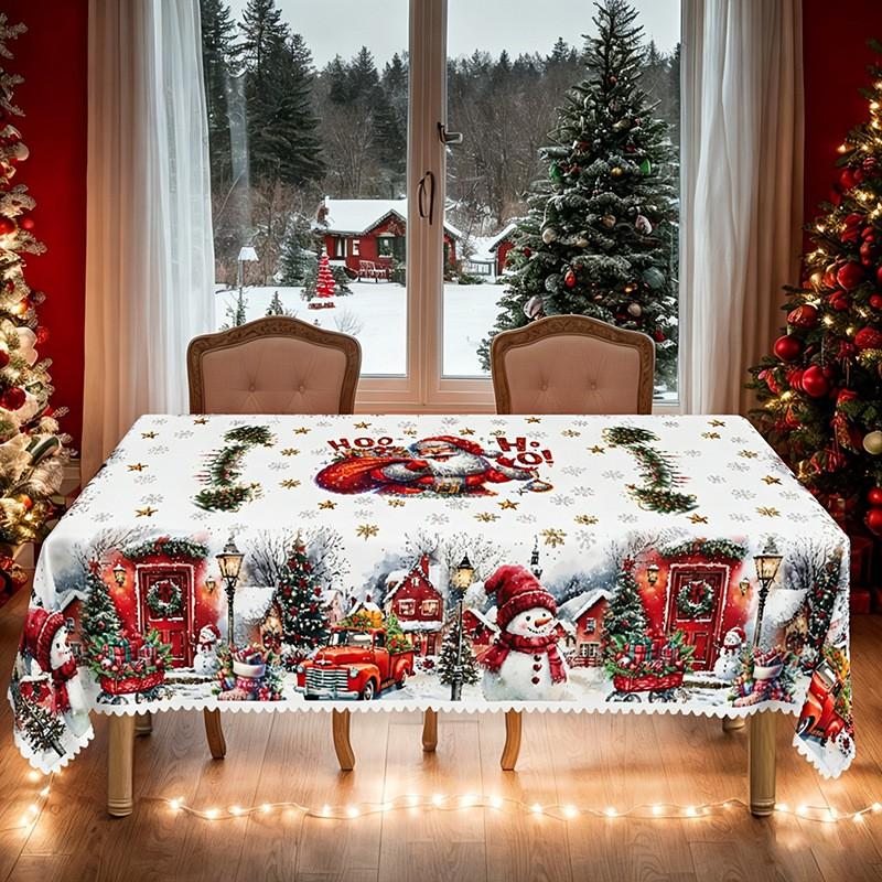 Christmas Print Tablecloth Waterproof Stain Resistant Festive Dining Decor Holiday Tables