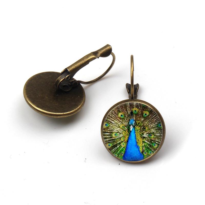 Vintage Women Charms Antique Birds Art Stud Earrings Wedding Party Jewelry Fashion Peacock Hummingbird Earrings Women's Colorful