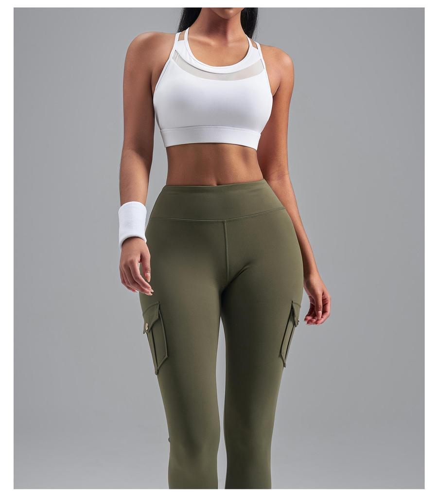 Juyitang European Size Shockproof Sports Bra with Thin Straps and Fixed Cups for Yoga