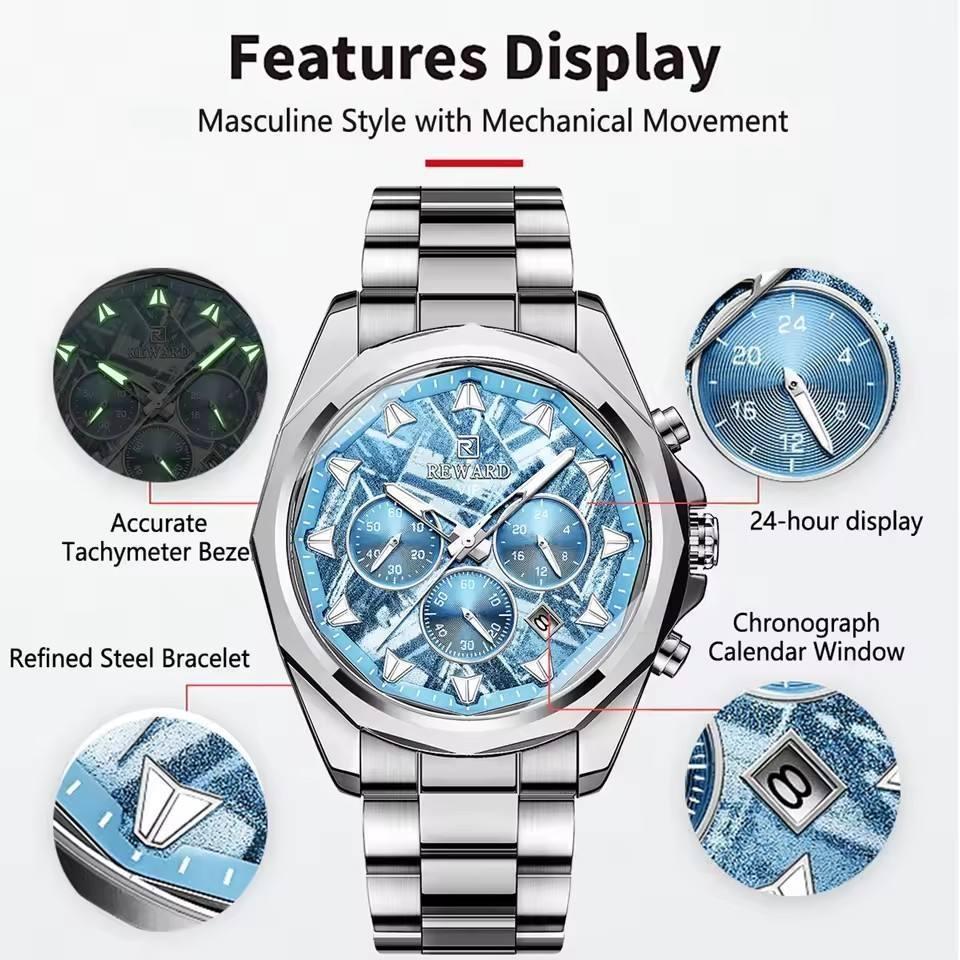 Watches for Men Stainless Steel Fashion Business Chronograph Watch Luminous Waterproof Luxury Men's Wrist Watch