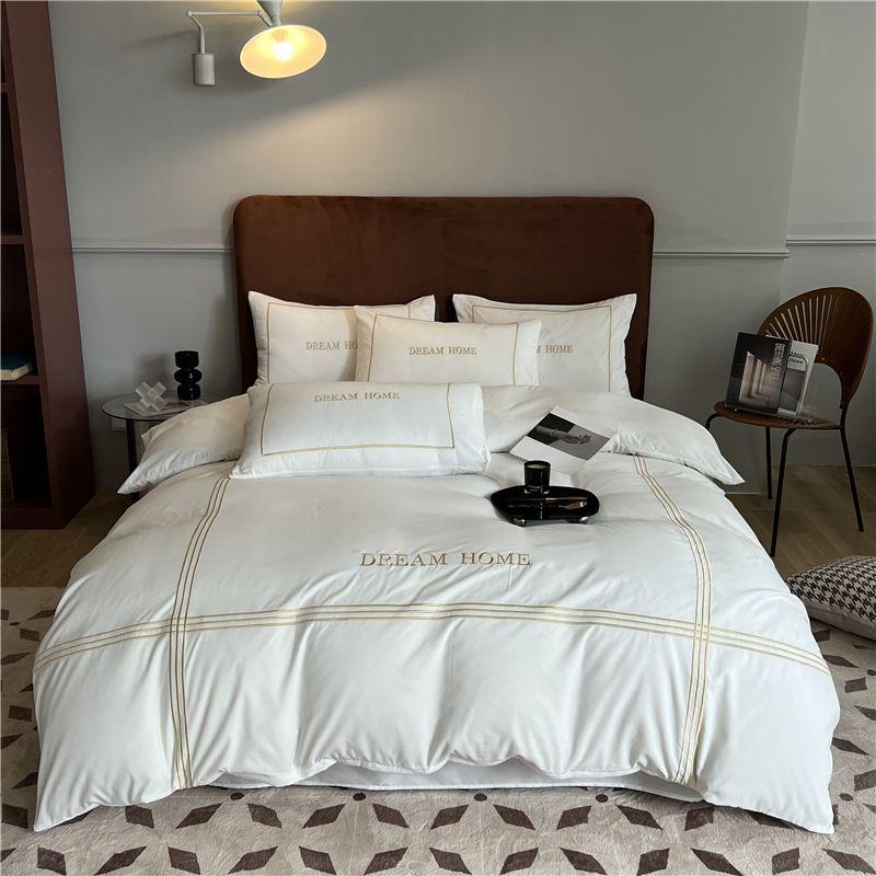 Cztery Pory Roku Uniwersalna Pościel Lekki Luksus Premium Prześcieradło Czteroczęściowy Zestaw Haft Prosty Zestaw Kołdry Trzyczęściowy Zestaw Pościeli