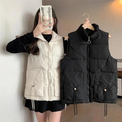 Women's Fall and Winter Stand-up Collar Loose Warm Vest Solid Color Simple Commuting Leisure Jacket