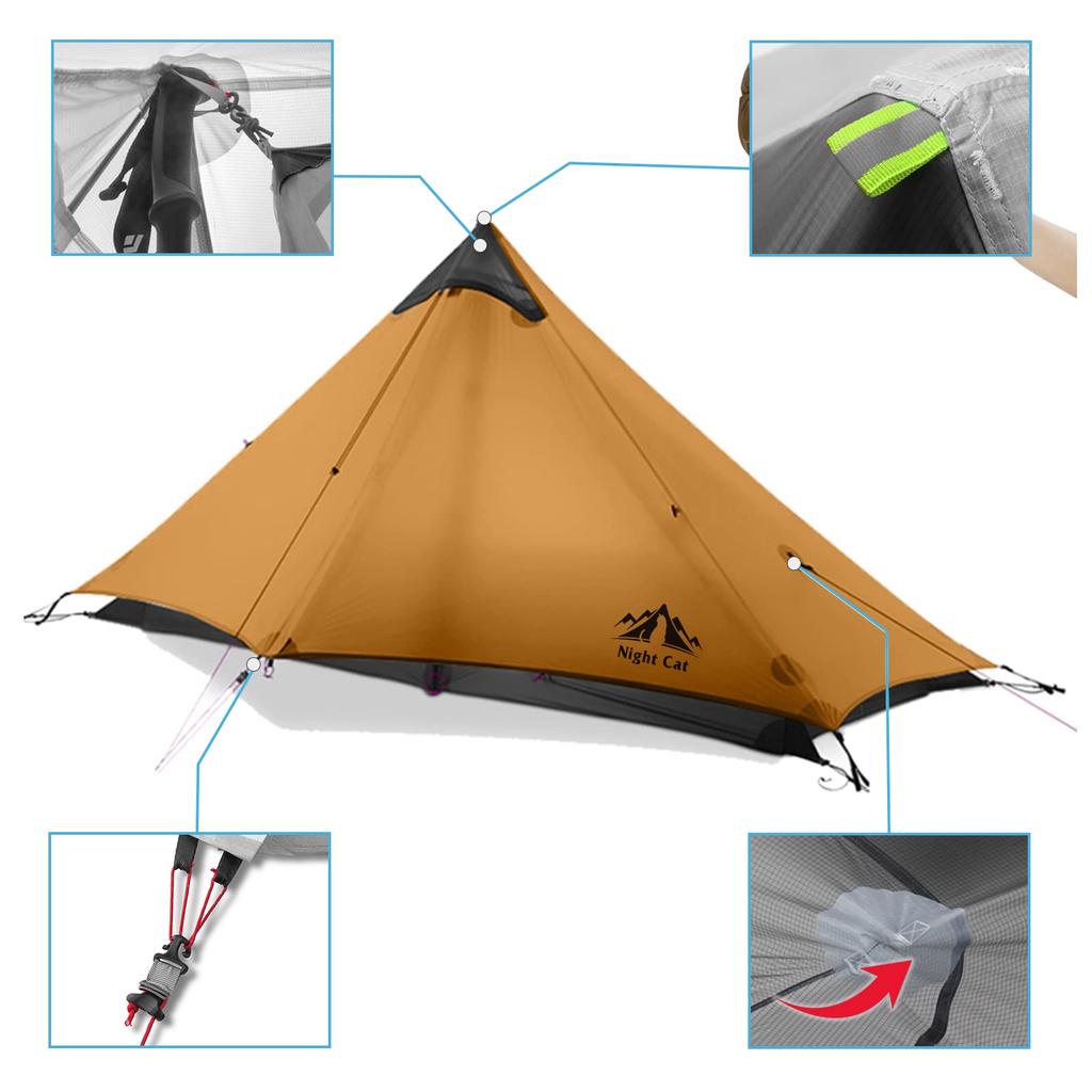 Night Cat Ultralätt Professionell Camping Bibby Dubbellager Vattentrycksmotstånd Kraftigt Regn 3 Vandringsstavar Säljs Separat 1-personstält,