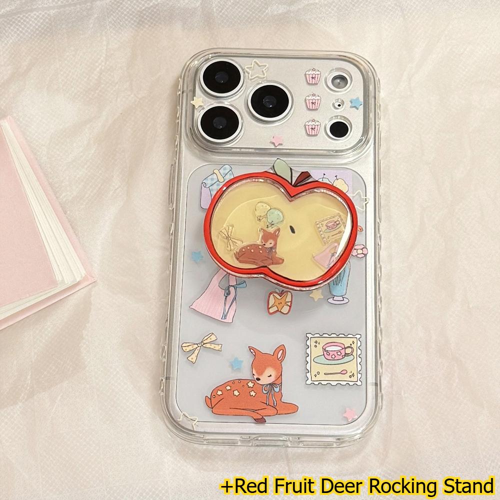 Red Apple Deer Rocking Stand 16 Pro Max Phone Case for IPhone 17, 12 Transparent, 15 Cartoon Series