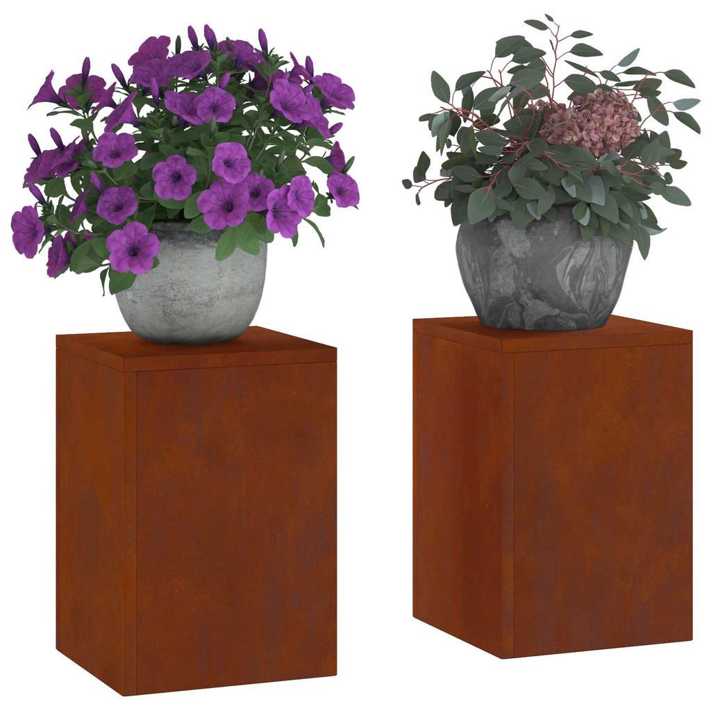Plant Stand 2 Pcs Rust Colored 24 X 24 X 35 Cm Weatherproof Steel