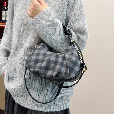 Niche Texture Pleated Bag Women's Bag 2025 New Plaid Dumpling Bag Fashionable One-shoulder Crossbody Bag
