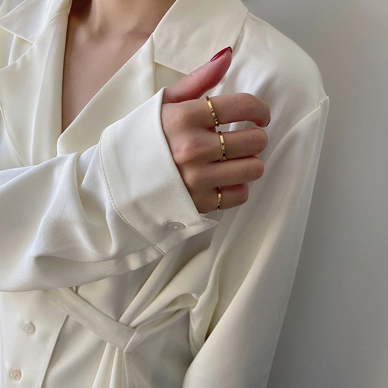 Simple Minimalist 2mm Women Rings Chic Stainless Steel Anti Allergy Metal Tail Ring Classic Elegant Lady Party Finger Jewelry