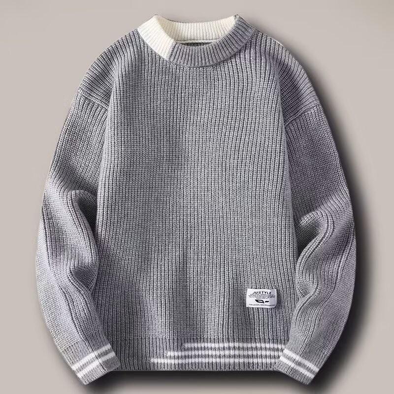 Men's Autumn/Winter Contrast Color Mock Neck Sweater: Trendy, Simple, and Handsome Knit Pullover
