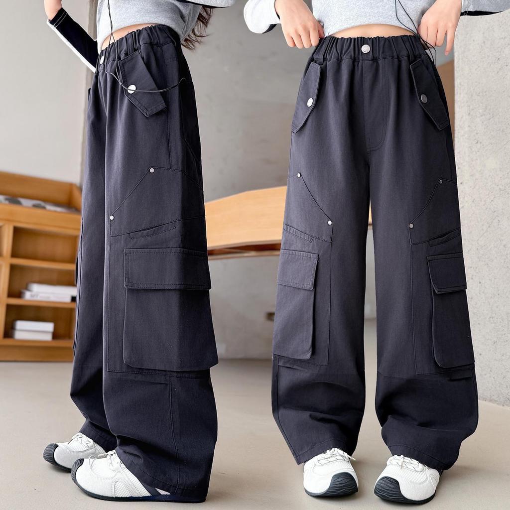 Girls' Wide-Leg Cargo Pants - Cool Street Style for Autumn 2025