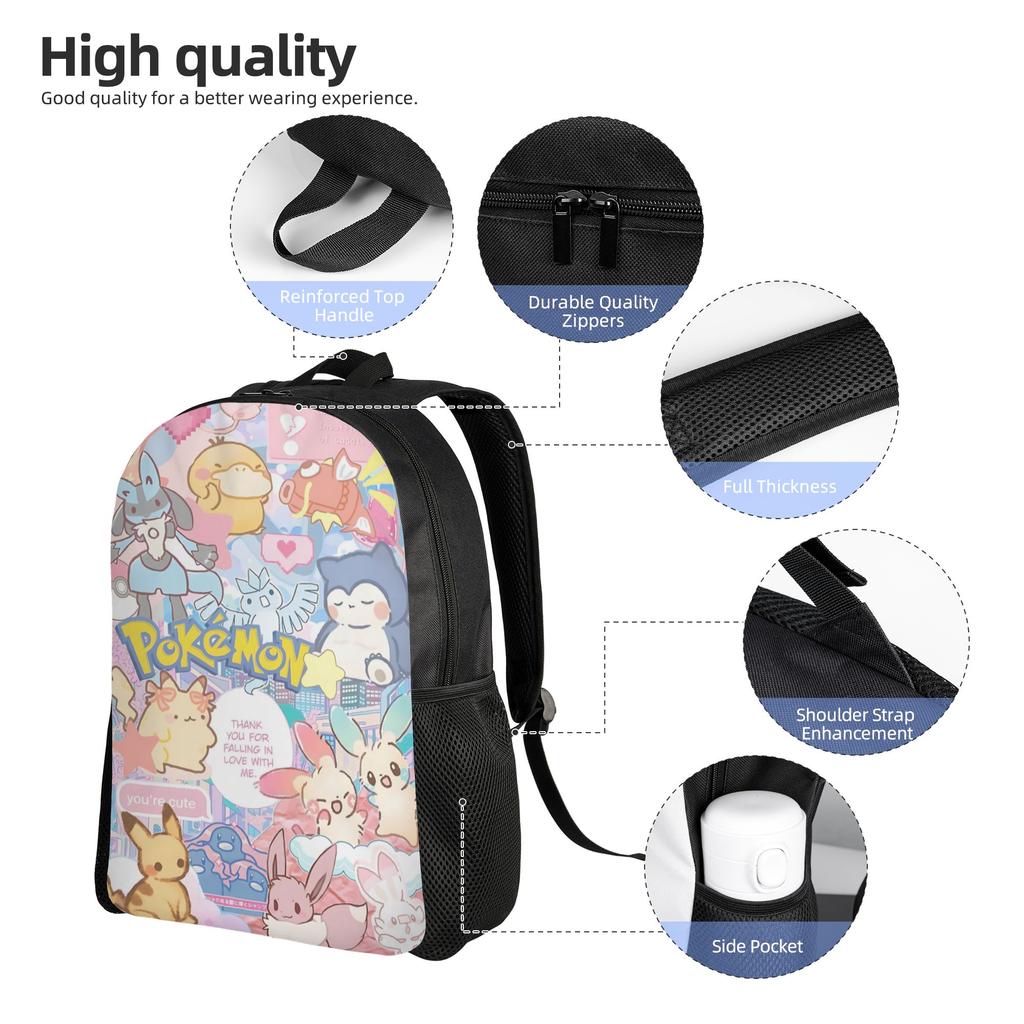 Pokemon Backpacks Daypack Summer Vibes mochila Hiking Sturdy Shoulder Rucksack