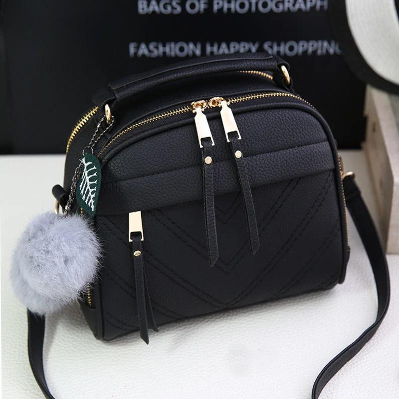 PU Leather Small Handbag For Women Girl Fashion Tassel Messenger Bags With Ball Female Shoulder Bags