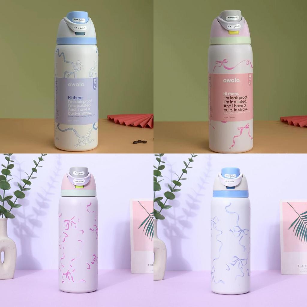Ribbon Bow Pattern Print Water Bottle Thermos Cup For Sports Travel School Gift
