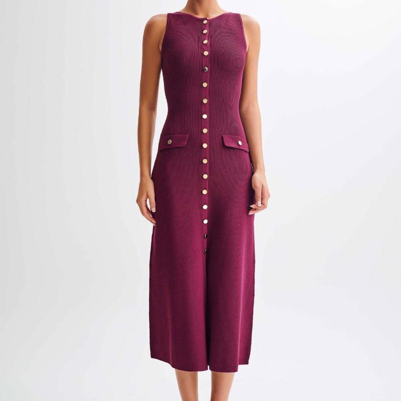 Gestricktes Kleid mit elegantem Temperament und Metallschnalle Langer Rock