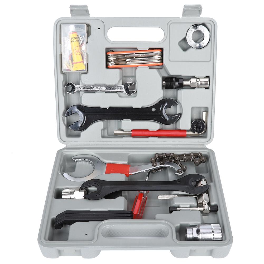 23PCS Stainless Steel Mountain Bicycle Wrench Tire Patch Crankset Chain Cutter Repair Combination Kit Tool Road Bike