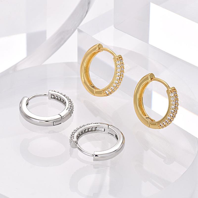 High Quality Round Three-Row Zircon Ear Buckles Women'S Simple Earrings Light Luxury Temperament Earrings