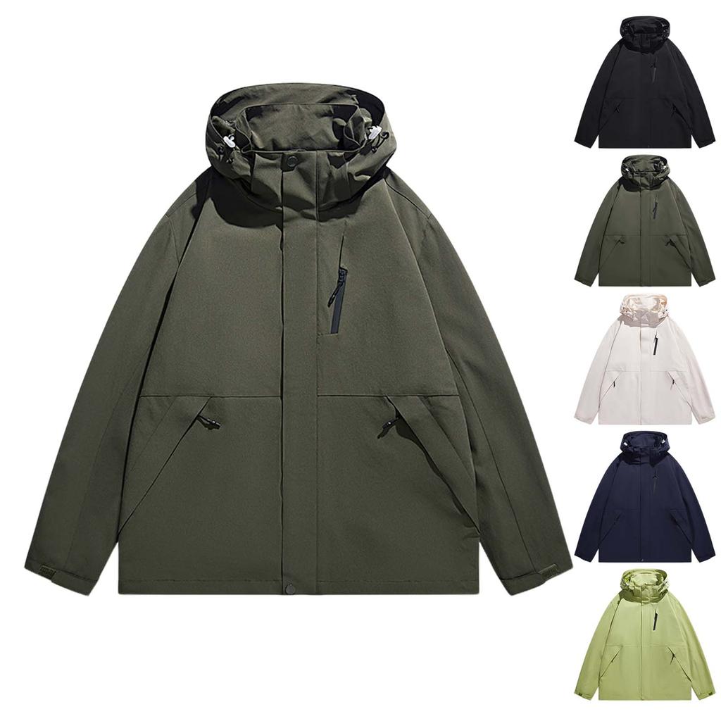 Men's Solid Color Jacket  Light Workwear Style Jacket Men's Hooded Trendy Sports Casual Jacket