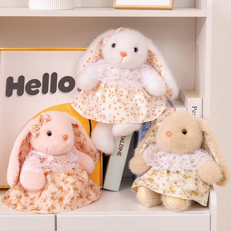 Small Fresh Flower Skirt Rabbit Doll Plush Toy Cute Pastoral Rabbit Soothing Sleeping Doll Catching Machine Doll