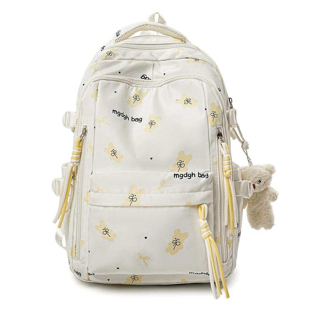 Schoolbag High School Student Schoolbag Junior High School Girl Ins Niche Floral Bear High Value Backpack Japanese Printed Backpack