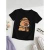 European sizes Girls' Short-Sleeve Capybara Detective T-Shirt,  Kids' Round Neck Breathable Skin-Friendly Top, Korean Style , Versatile