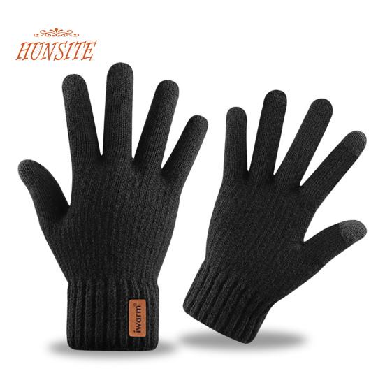 

1 пара мужских зимних вязаных перчаток, сенсорный экран, толстые теплые, ветрозащитные, эластичные, пять пальцев, противоскользящие, мягкие плюшевые, перчатки для верховой езды на открытом воздухе A чёрный