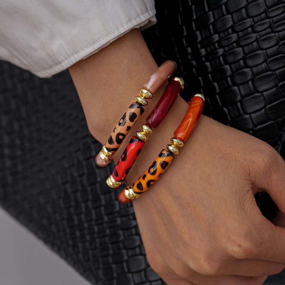 Acrylic Leopard Acrylic Bracelets Wristband Curved Tube Bangle Boho Acrylic Bracelets  Girls