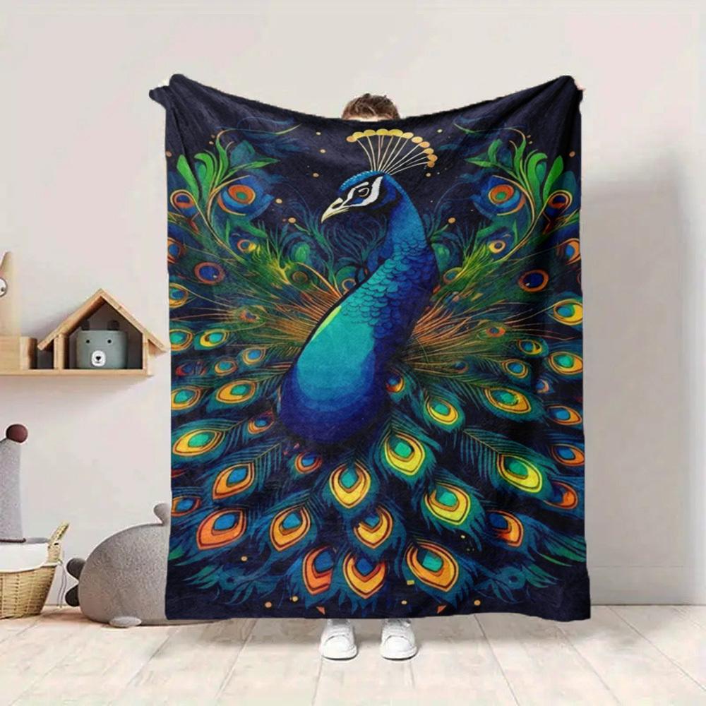 1pc Peacock Feather Blanket Lightweight Flannel Blanket Throw Blanket For Sofa, Bed, Travel, Camping, Livingroom, Couch, Chair, And Bed Yy2509026205