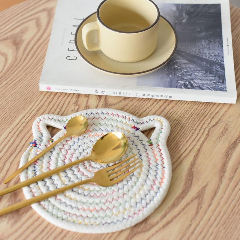 30cm simple solid color cat ear cotton rope placemat kitchen insulation and heat-resistant pad cotton thread pot mat cup mat