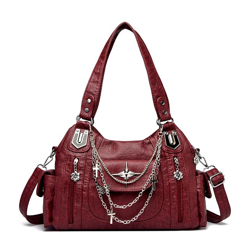VIA ROMA Mode Casual Tas, Enkele Schouder Crossbody Dames Tas, Moeder Tas bordeaux