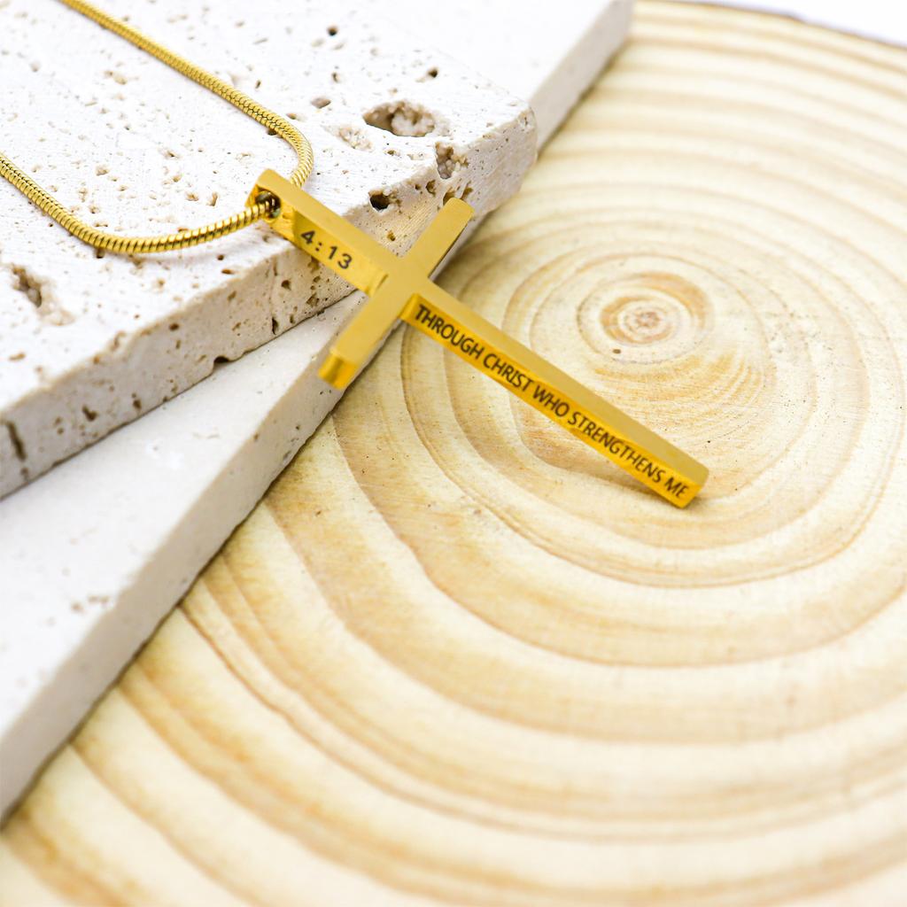 Titanium Steel Lettering Cross Necklace Men'S Titanium Steel Gold-Plated Jewelry Couple Student Pendant Trendy Men'S Necklace Pendant