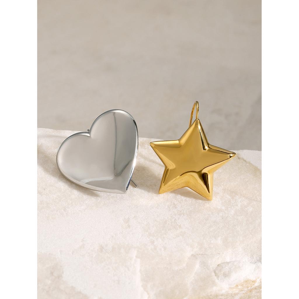 Unique design AB gold and silver color matching love five-pointed star earrings 18k smooth convex open ring