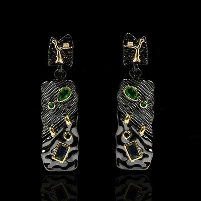 Black Colored Stone Ethnic Retro Style DIY Earrings Black Gold Decoration Accessories