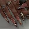 3D Long Stiletto French Leopard Print Rhinestone Nails - Super Shiny Finished False Nails