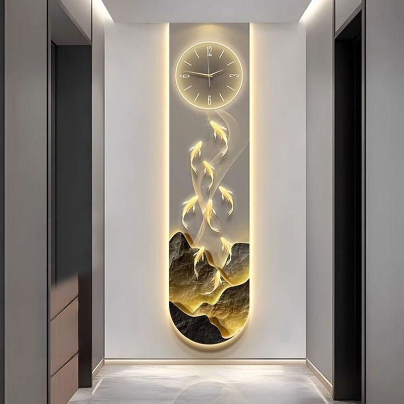 Modern Design Entrance Hall 3D Wall Clock Villa Mute Digital Clock Corridor Wall Decor Decoration Golden LED Light Painting