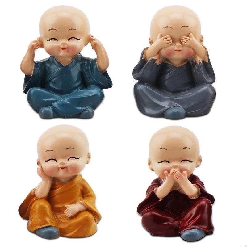 62KD 4 PCS Little Monk Statue Resin Ornament Little Monk Figurine Kung Fu Monk