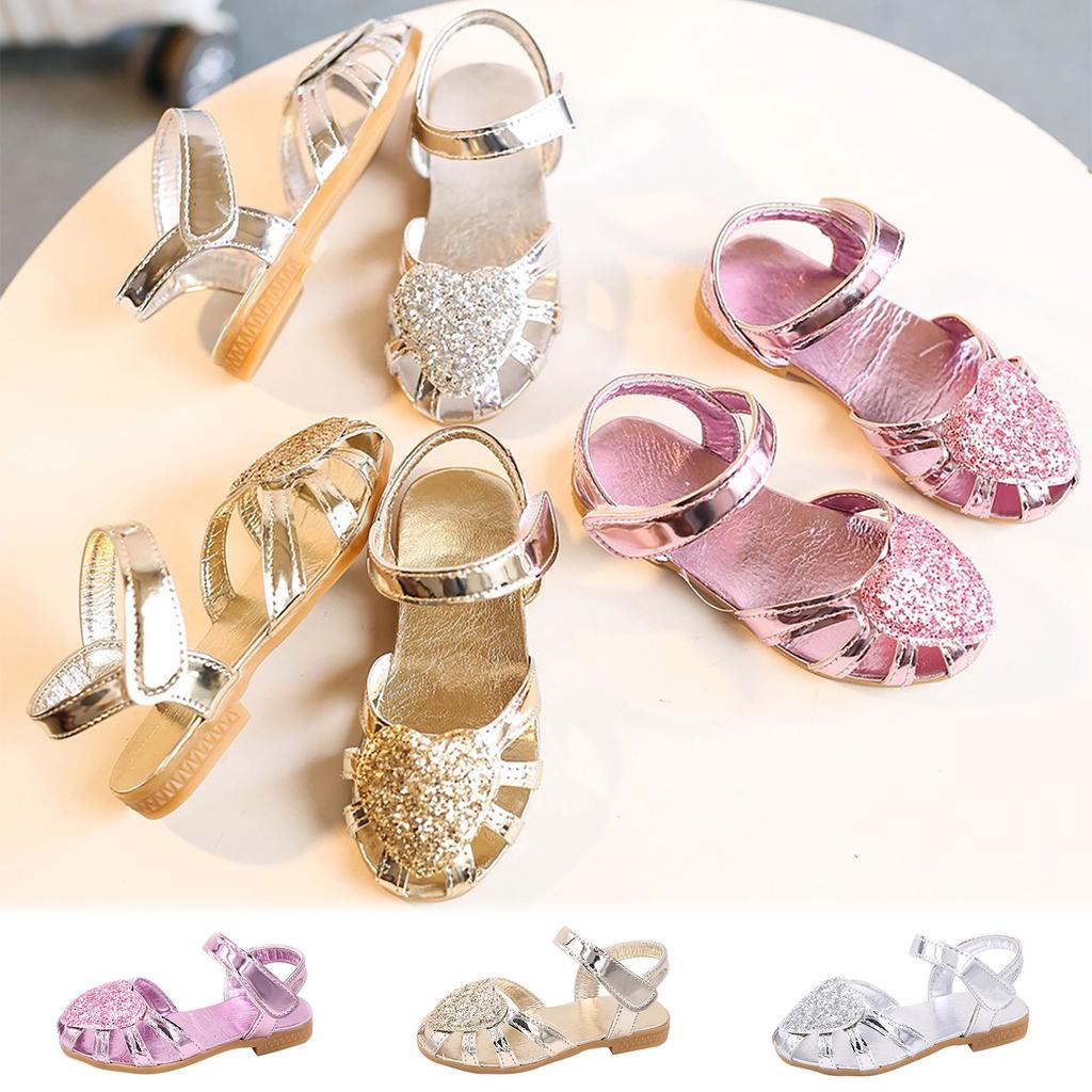 Girls' Baotou Dance Show Sandals Children's Sequin Love Beach Children's Shoes