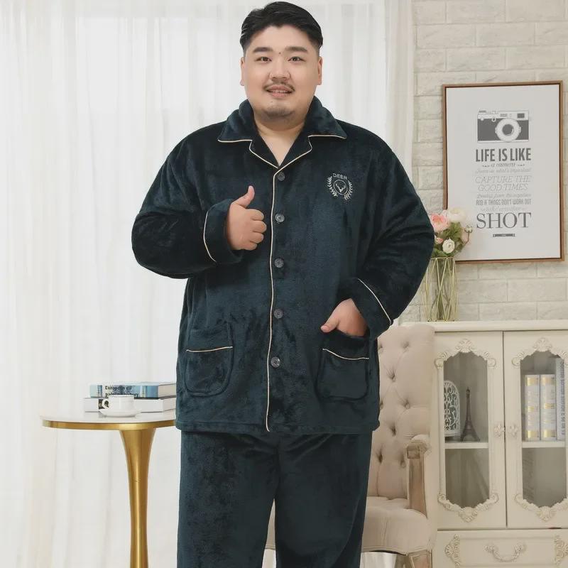 Meijiyun Herren-Pyjama-Set aus Flanell für den Winter – Übergröße 5XL, dickes Revers, lange Ärmel
